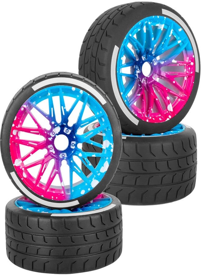 عجلات وإطارات BRCatWPark RC لسيارة Felony 6S BLX بمقياس 1/7، إطارات مطاطية للطرق السريعة، 4 قطع من إطارات الطرق السريعة الناعمة لسيارات الانجراف RC، أزرق وردي - Image 1
